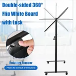Double-sided 360° rolling white board with lock and rotating stopper in office setting