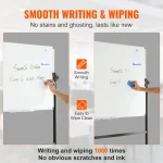 Rolling white board with smooth writing and easy wipe clean features displayed in use